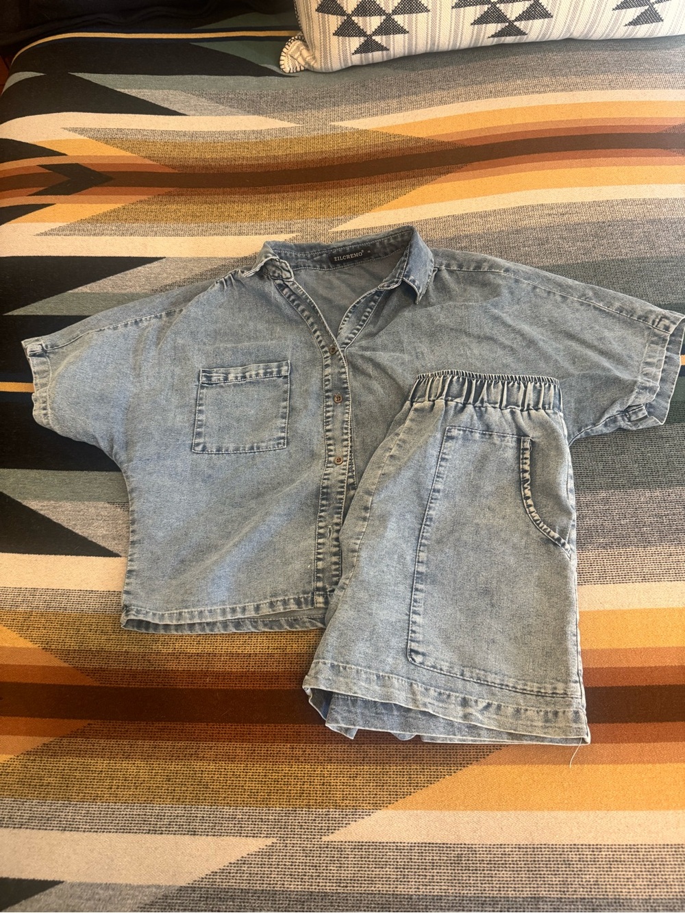 Women’s Light Blue Denim Shirt & Shorts Set